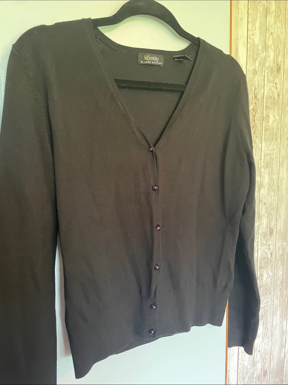 Lord & Taylor Black V-Neck Cardigan with Velvet Trim